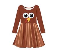 HUIACONG Brown Owl Toddler Casual Dresses for 15 16 T Girls Long Sleeve Dress A-line Swing Midi Dress Twirly Skater Dress for Kids Scholl Party Dresses Outfits
