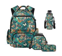 HUIACONG Butterfly Backpack and Lunch Box Set 4PCS Kids Vintage Mandala Backpacks for Girls Elementary School Backpack with Pencil Case Water Bottle Sleeve for 6-8 Years