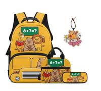 HUIACONG Capybara Backpack for School Kids Funny Math Bookbag with Lunch Box and Pencil Case Large Capacity 17 in School Bag with Adjustable Straps for Elementary School