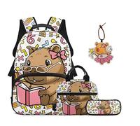 HUIACONG Capybara Math Backpack for School Kids 4PCS Kids School Bag Set with Insulated Lunch Box & Pencil Case Backpack with a Pendant