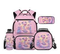 HUIACONG Cartoon Snake School Backpack for Girls 4 Pcs Set Mushroom Backpack with Lunch Box Pencil Case Neoprene Water Bottle Bag for Elementary Middle School Students