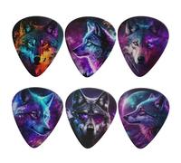 HUIACONG Cool Galaxy Wolf Guitar Picks 6 Pcs Set Guitar Picks Heavy Gauge Bass Pick Teardrop Electric Guitar Pick 0.96mm Ukulele Pick Gifts for Men Boys Guitar Players