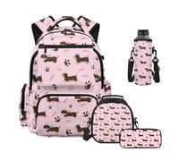 HUIACONG Dachshund Backpack with Lunch Box Pencil Case Water Bottle Sleeve 4 Piece Set Middle School Skateboarding Puppy Backpacks for Girls Large Backpack for School