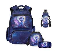 HUIACONG Dragon Backpack for Kids 4 Pcs Bookbag with Insulated Lunch Tote Bag Pencil Case & Water Bottle Holder, Large Capacity Middle High School Travel Daypack