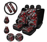 HUIACONG Dragon Print Car Seat Covers Full Set for Women Men,Front Back Seat Covers with Steering Wheel Cover/Seat Belt Pads/Coasters/Keychains SUV Van Universal Fit