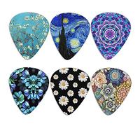 HUIACONG Flower Guitar Picks Thickness 0.96mm Guitar Plectrums Set of 6 Pcs, Van Gogh Guitar Picks for Women Girls Gift(Bohemian Mandala Daisy Lotus)