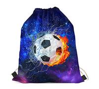 HUIACONG Galaxy Football Drawstring Gym Bag String Backpack PE Kit Sack Pack School Sport Gymsack String Bookbag Travel Beach Shopping Bags for Women Girls Boys Kids Soccer