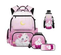 HUIACONG Girls Bow Kitty School Backpack 4 Pcs Set Cute Backpack with Lunch Box Pencil Case Water Bottle Sleeve for 4th 5th 6th Grade Elementary Middle School