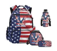 HUIACONG Kids America 250th Anniversary Backpacks for Girls 4-in-1 Set Large Patriotic Backpack for School with Lunch Box Pencil Case Neoprene Water Bottle Sleeve for 10-12 Years
