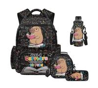 HUIACONG Kids Capybara School Backpack 4-in-1 Set Middle School Just a Capybara that Loves to Read Backpacks for Girls with Insulated Lunch Bag Pencil Holder Water Bottle Sleeve for 10-12