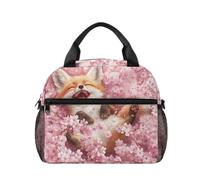 HUIACONG Kids Cute Fox Lunch Bag, Insulated Leakproof Cherry Blossom Lunchbox with Adjustable Strap, Portable Cooler Tote for Boys Girls Toddler School Daycare
