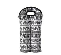 HUIACONG Neoprene Wine Bottle Tote Aztec Elephant Lotus Wine Bag Double Bottle Wine Gift Tote Carrier Reusable Water Bottle Holder for Beer Champagne Water Drinks