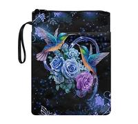 HUIACONG Starry Hummingbird Rose Book Cover with Zip Book Sleeve with Portable Rope Book Pouch for Women Girls Book Case Cover for Bible Library Journal Book Sleeves 11 Inch X 9 Inch
