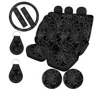 HUIACONG Universal Car Seat Covers for Men Women with Spider Web Steering Wheel Cover/Seat Belt Cover/Coasters+ Keychain,SUV Front Rear Bucket Seat Protector
