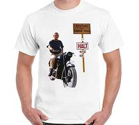 HUIAN Steve McQueen - The Great Escape - Mens Retro Old Movie T-Shirt Motorbike Bike White XL