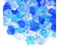 HUIANER 100PCS 1Inch Fake Ice Rocks, Mixed Color Acrylic Crushed Ice Cubes Crystals Treasure Gems for Table Scatters Vase Filler Home Decoration (Dark Blue, Sky Blue, Light Blue and Transparent)