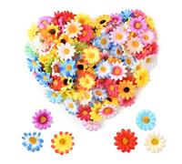 HUIANER 100PCS Artificial Sunflowers Heads, Fake Daisy Rose Flowers Head Silk Bulk Flower for Craft Bridal Hair Clips Dress Party Supply Table Decorative (Mix Colour)