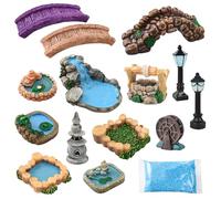 HUIANER 15pcs Fairy Garden Accessories - Miniature Bridge, Lighthouse, Water Well, Pond, Lawn Ornaments for DIY Craft