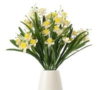 HUIANER 2 Bunches Artificial Daffodils Flowers Fake Silicone Daffodil Faux Narcissus Spring Flowers for Wedding Bridal Bouquet Wreath Home Garden Decor (White)