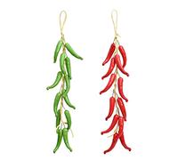 HUIANER 2 Sets Artificial Hanging Pepper String, Simulation Lifelike Hot Chili Vegetable Fruit Garland Vine for Home Kitchen Farm Party Wall Decoration, Red&Green.