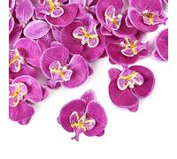 HUIANER 20PCS Artificial Butterfly Orchid Flower Heads, Fake Silk Phalaenopsis Heads for Wedding Floral Bouquet Decor DIY Craft Making Bridal Shower Photography Props (Purple)