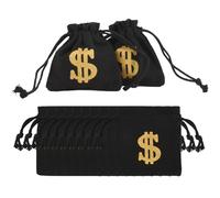 HUIANER Canvas Money Bag 10PCS Black Pouch with Drawstring Dollar Sign Carrying Sack Costume Props Canvas Coin Bag for Toy Party Favor, Pirate Cowboy Cosplay Theme Party(4 x 4 Inch)