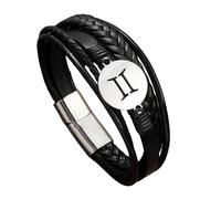 HUIANGLIYG 12 Constellation Bracelets for Women Men Multi-Layer Twist Woven Leather Bracelet Retro Punk Zodiac Constellation Handmade Wristband for Friendship Jewelry Birthday Gift Gemini Zodiac23.5
