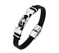HUIANGLIYG 12 Constellation Leather Bracelet for Men Handmade Vintage Black Leather Wristband Zodiac Sign Cuff Bangle with Clasp Personalized Astrology Jewelry Gift for Dad Husband Son Scorpio 21Cm