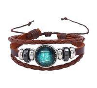 HUIANGLIYG 12 Constellation Leather Bracelet For Men Women Adjustable Multilayer Braided Leather Rope Bracelet Bangle Vintage Horoscope Sign Astrology Jewelry Gifts Gemini