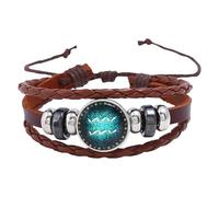 HUIANGLIYG 12 Constellation Leather Bracelet For Men Women Adjustable Multilayer Braided Leather Rope Bracelet Bangle Vintage Horoscope Sign Astrology Jewelry Gifts Aquarius