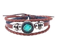 HUIANGLIYG 12 Constellation Leather Bracelet For Men Women Brown Multilayer Braided Leather Rope Bracelet Bangle Vintage Horoscope Sign Astrology Jewelry Accessories Cancer