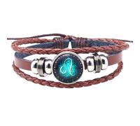 HUIANGLIYG 12 Constellation Leather Bracelet For Men Women Brown Multilayer Braided Leather Rope Bracelet Bangle Vintage Horoscope Sign Astrology Jewelry Accessories Leo
