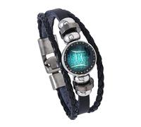 HUIANGLIYG 12 Constellation Leather Bracelet for Men Women Multi Layer Braided Wrap Wristband Adjustable Astrology Star Sign Bangle Vintage Punk Birthday Gift for Him Her Gemini 21.5Cm
