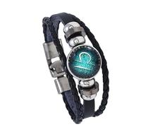 HUIANGLIYG 12 Constellation Leather Bracelet for Men Women Multi Layer Braided Wrap Wristband Adjustable Astrology Star Sign Bangle Vintage Punk Birthday Gift for Him Her Libra 21.5Cm