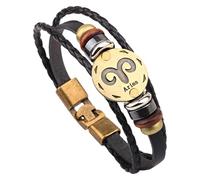 HUIANGLIYG 12 Constellation Leather Bracelet For Men Women Multilayer Braided Leather Rope Bracelet Bangle Vintage Horoscope Sign Astrology Jewelry Accessories Aries 20.5 Cm