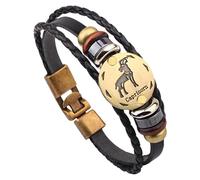 HUIANGLIYG 12 Constellation Leather Bracelet For Men Women Multilayer Braided Leather Rope Bracelet Bangle Vintage Horoscope Sign Astrology Jewelry Accessories Capricorn 20.5 Cm