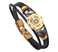 HUIANGLIYG 12 Constellation Leather Bracelet For Men Women Multilayer Braided Leather Rope Bracelet Bangle Vintage Horoscope Sign Astrology Jewelry Accessories Cancer 20.5 Cm