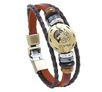 HUIANGLIYG 12 Constellation Leather Bracelet for Mens Womens Multi Layer Braided Leather Rope Bracelet Retro Punk Zodiac Wristband for Friendship Jewelry Birthday Gift Pisces 19.5Cm