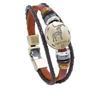 HUIANGLIYG 12 Constellation Leather Bracelet for Mens Womens Multi Layer Braided Leather Rope Bracelet Retro Punk Zodiac Wristband for Friendship Jewelry Birthday Gift Capricorn 19.5Cm