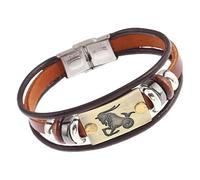 HUIANGLIYG 12 Constellation Leather Bracelet Retro Brown Leather Zodiac Cuff Bangle Bracelet For Women Men Couple Horoscope Sign Astrology Jewelry Accessories Capricorn 20.5 Cm