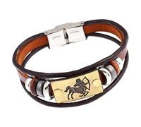 HUIANGLIYG 12 Constellation Leather Bracelet Retro Brown Leather Zodiac Cuff Bangle Bracelet For Women Men Couple Horoscope Sign Astrology Jewelry Accessories Sagittarius 20.5 Cm