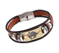 HUIANGLIYG 12 Constellation Leather Bracelet Retro Brown Leather Zodiac Cuff Bangle Bracelet For Women Men Couple Horoscope Sign Astrology Jewelry Accessories Taurus 20.5 Cm