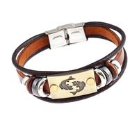 HUIANGLIYG 12 Constellation Leather Bracelet Retro Brown Leather Zodiac Cuff Bangle Bracelet For Women Men Couple Horoscope Sign Astrology Jewelry Accessories Pisces 20.5 Cm