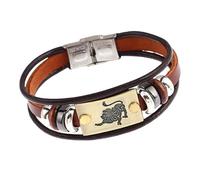 HUIANGLIYG 12 Constellation Leather Bracelet Retro Brown Leather Zodiac Cuff Bangle Bracelet For Women Men Couple Horoscope Sign Astrology Jewelry Accessories Leo 20.5 Cm