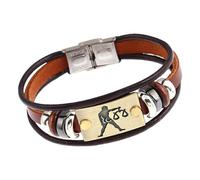 HUIANGLIYG 12 Constellation Leather Bracelet Retro Brown Leather Zodiac Cuff Bangle Bracelet For Women Men Couple Horoscope Sign Astrology Jewelry Accessories Libra 20.5 Cm