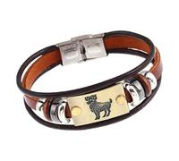 HUIANGLIYG 12 Constellation Leather Bracelet Retro Brown Leather Zodiac Cuff Bangle Bracelet For Women Men Couple Horoscope Sign Astrology Jewelry Accessories Aries 20.5 Cm