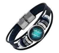 HUIANGLIYG 12 Constellation Leather Bracelet With Beaded Handmade Woven Zodiac Sign Wrap Bracelet Wristband For Women Men Horoscope Jewelry Birthday Gift Aquarius 20 Cm