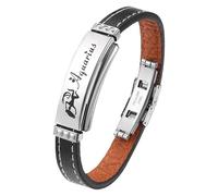 HUIANGLIYG 12 Constellation Leather Bracelet Zodiac Signs Punk Wrist Cuff Bracelet Wristband With Clasp Birthday Astrology Horoscope Jewelry Gift For Men Women Aquarius 21.5 Cm