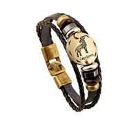 HUIANGLIYG 12 Constellation Men'S Leather Bracelet Vintage Microfibre Leather Braided Bracelet Zodiac Sign Multilayer Braided Wrap Wristband With Bead Clasp Capricorn 20.5 Cm