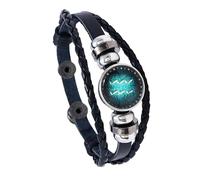 HUIANGLIYG 12 Constellations Zodiac Bracelets Leather Hand Woven Braided Rope Bracelet For Women Men Retro Adjustable Snap Buckle Wristband Chain Jewelry Accessories Aquarius 21 Cm